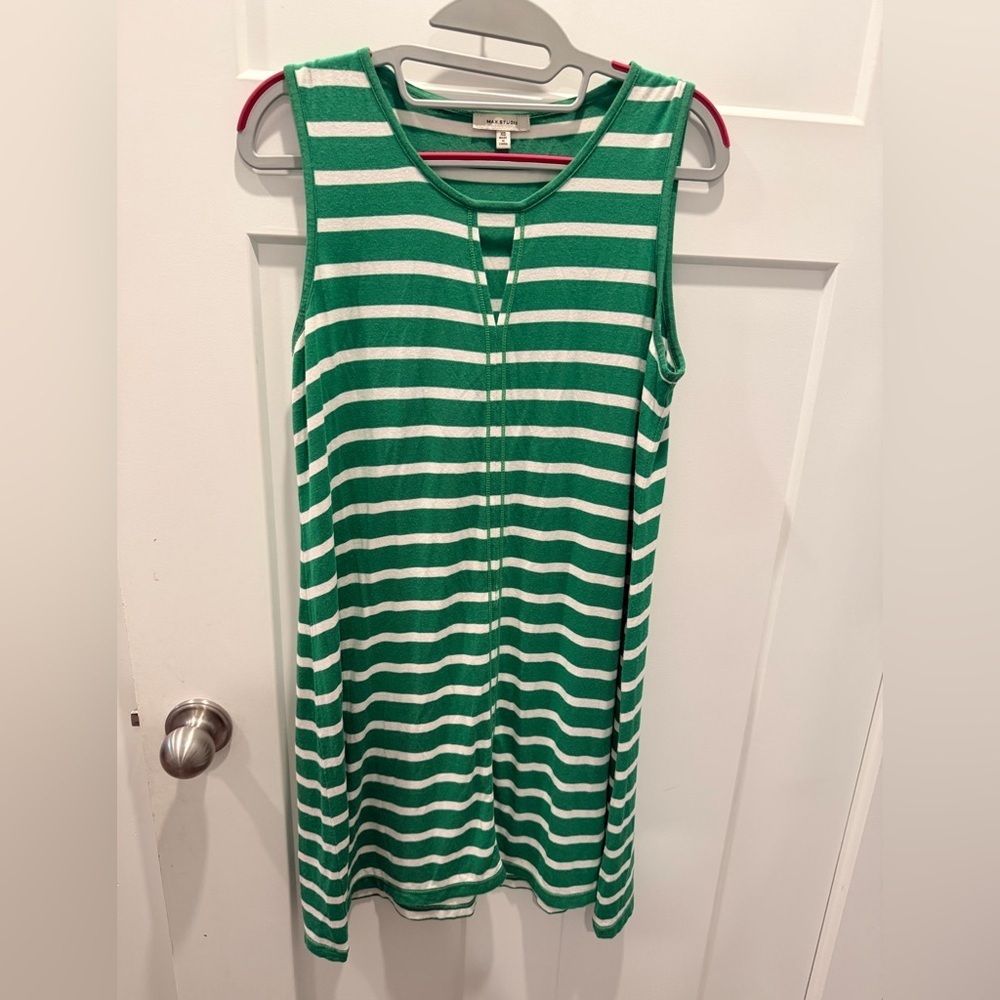 Max Studio Green White Striped Sleeveless Dress Women’s XS